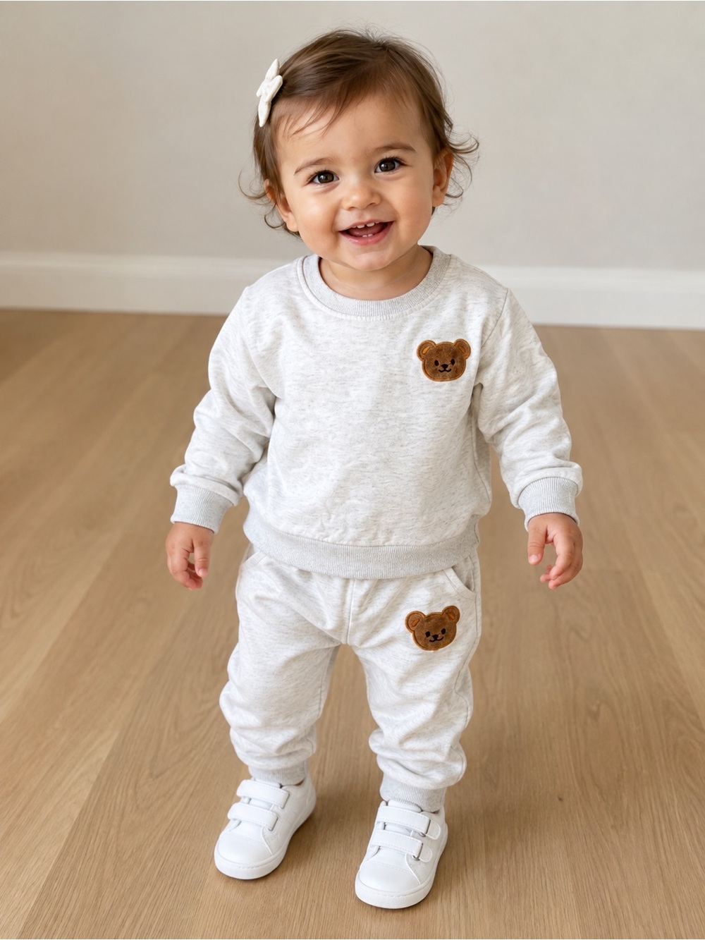 Toddler Teddy Bear Sweatshirt Jogger Set Gray 12-18M